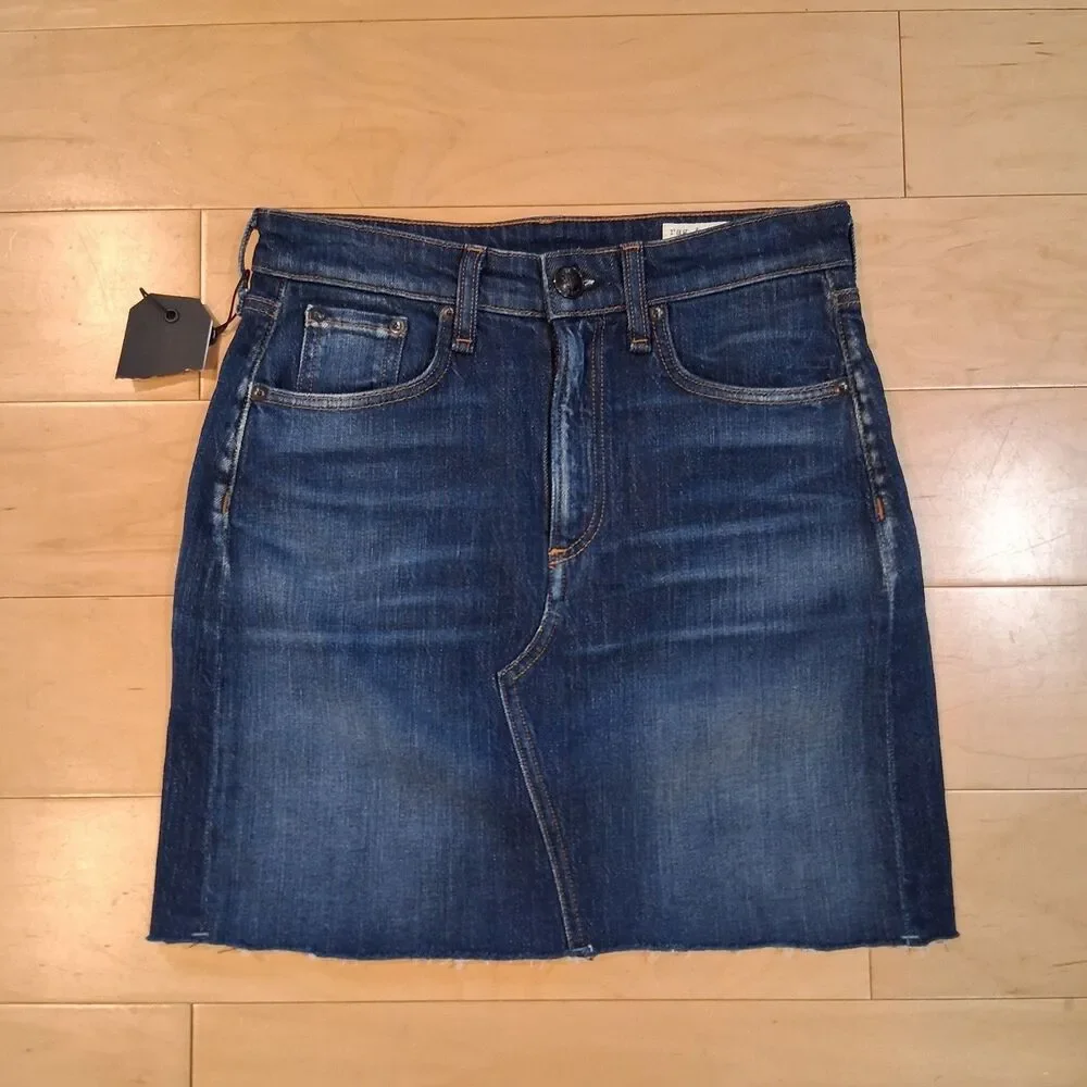 NWT Rag & Bone Hayden Denim Mini Skirt Magnus Indigo Raw Hem Blue Jean Size 26